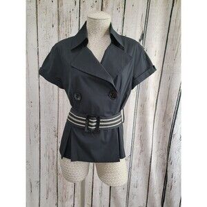 Siamo Black Double Breasted Short Sleeve Belted Jacket Women's 10 M EUC